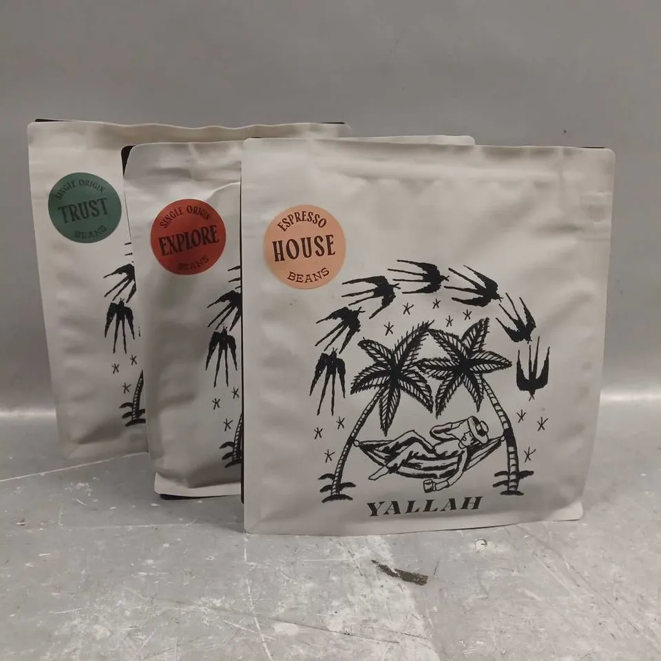 YALLAH COFFEE BEANS - ESPRESSO HOUSE - SINGLE ORIGIN EXPLORE ,TRUST BAGS - 250G 