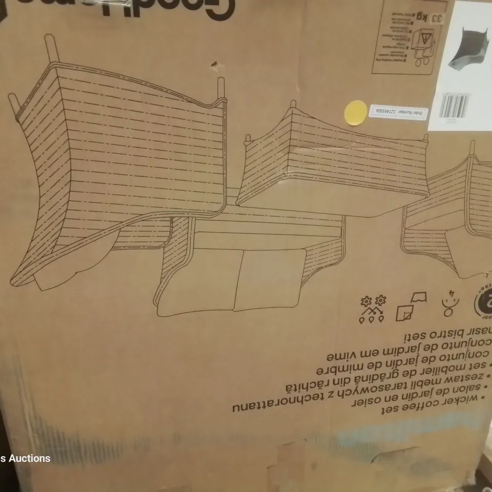 BOXED GOODHOME HAMILTON WICKER COFFEE SET ( BOX 1 OF 2 ONLY, SOFA & TABLE)