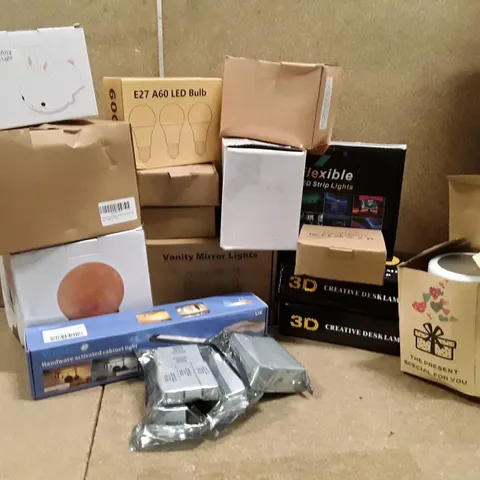 LOT TO CONTAIN 20 ASSORTED ITEMS TO INCLUDE FAIRY LIGHT LIGHT BULBS LED LIGHT STRIPS ECT