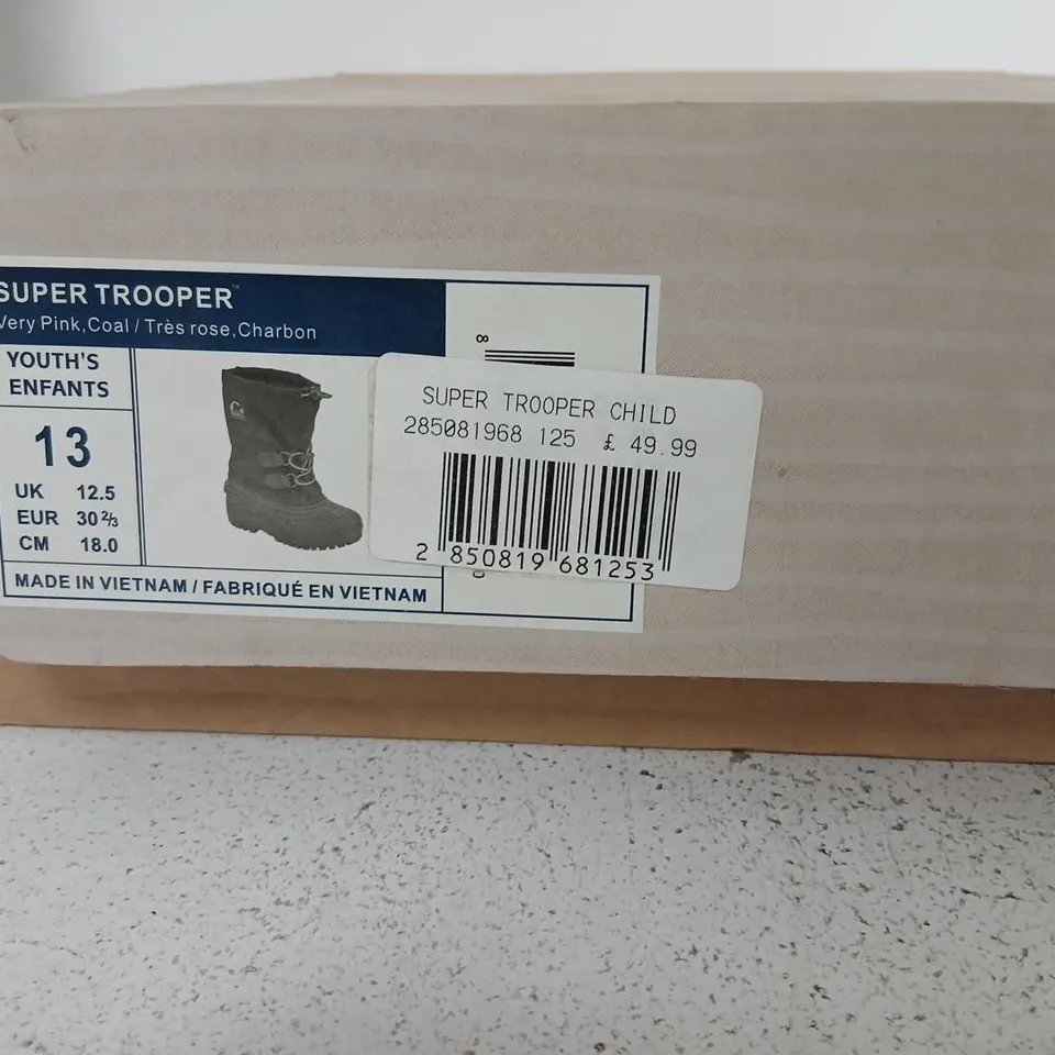 SOREL SUPER TROOPER CHILD SNOW BOOTS – PINK, UK 12.5 (EU 30 1/3)