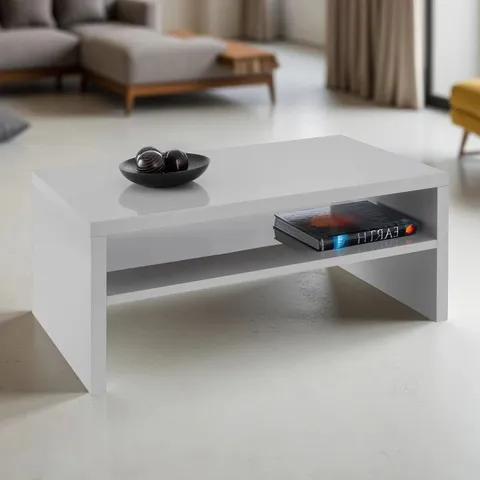 BOXED METRO GREY GLOSS RECTANGULAR COFFEE TABLE WITH SHELF STORAGE, WOOD, HEIGHT: 42.8 X WIDTH: 100 X DEPTH: 59CM