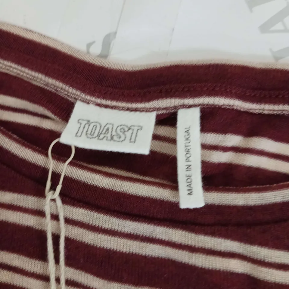 TOAST BOAT NECK STRIPED WOOL TENCAL T SHIRT ELDERBERRY/MALLOW SIZE XL
