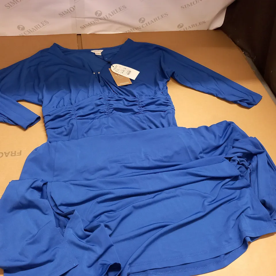 MONSOON BLUE SLEEVED DRESS - UK 14