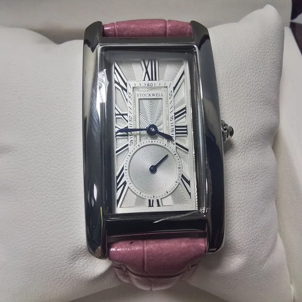 STOCKWELL STAINLESS STEEL LADIES WATCH WITH PINK LEATHER STRAP IN GIFT BOX