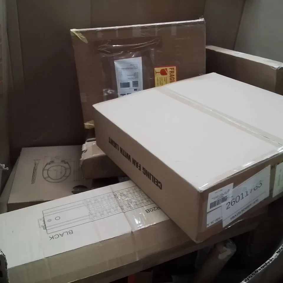 PALLET OF ASSORTED HOUSEHOLD GOODS AND PRODUCTS TO INCLUDE;SUITCASE,TENNIS RACKET,MESH OFFICE CHAIR 