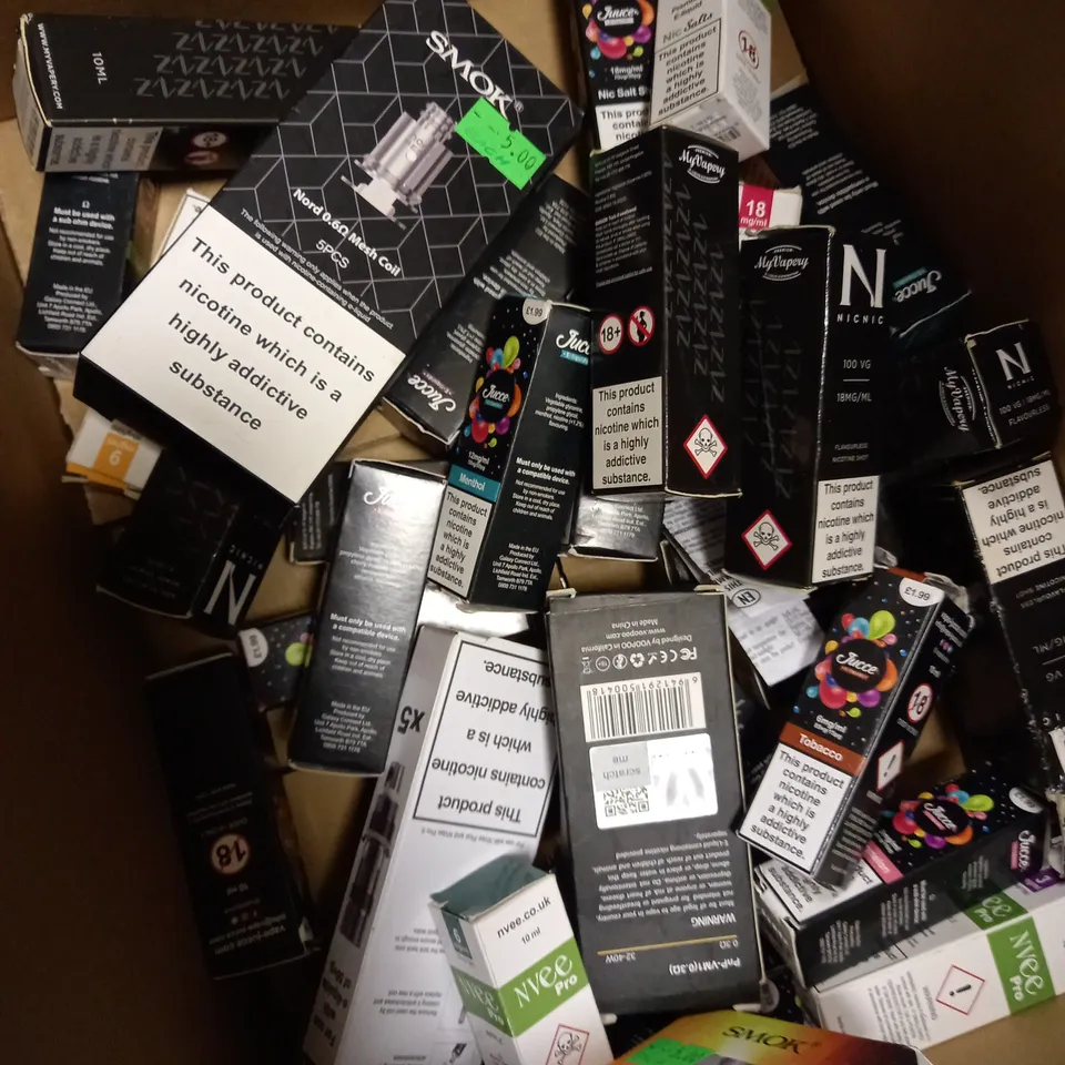 LOT OF APPROX 30 ASSORTED E-CIGARETTE LIQUIDS IN VARIOUS STRENGTHS AND FLAVOURS 