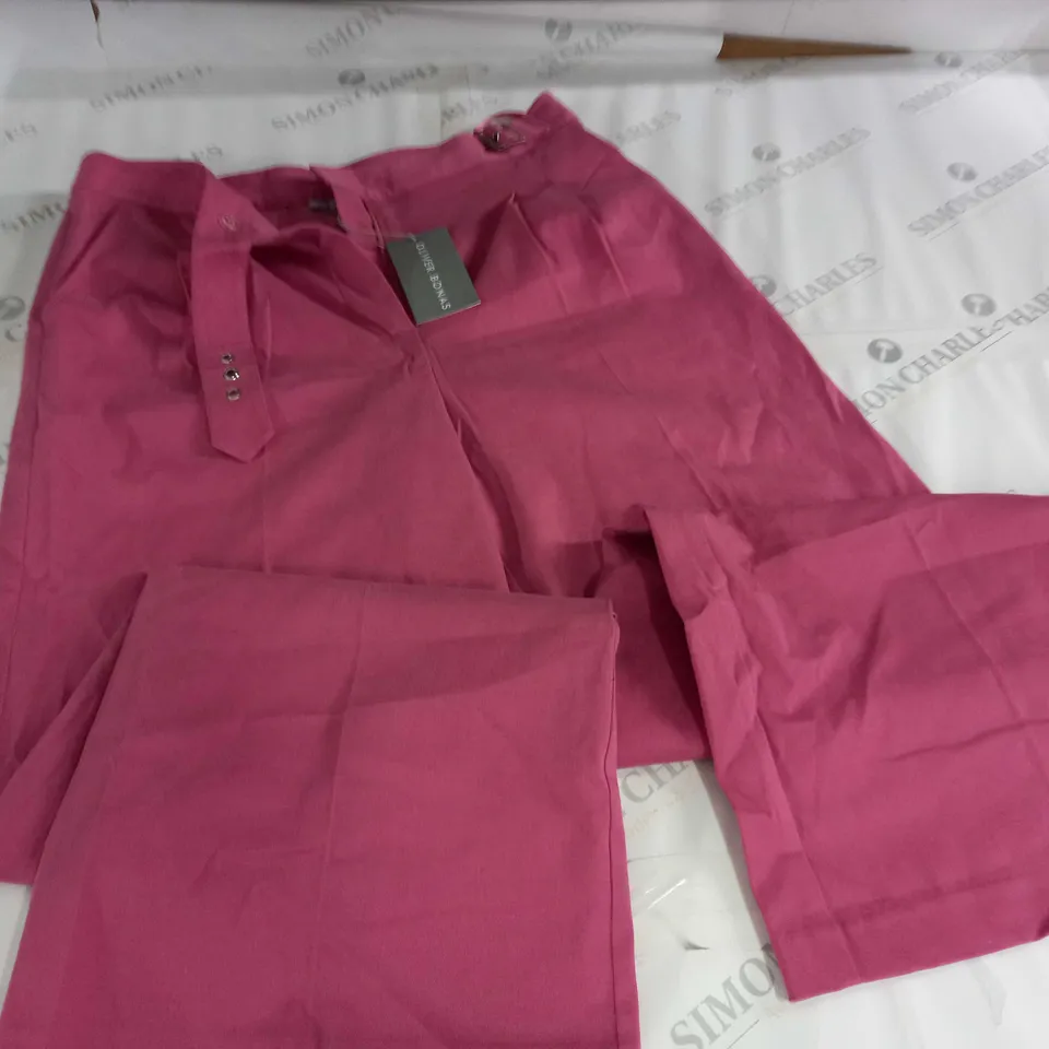 OLIVER BONAS PINK BUCKLE WIDE LEG TROUSERS - 12