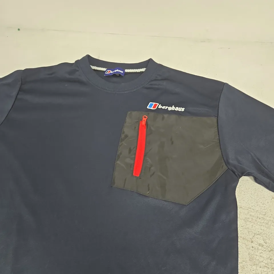 BERGHAUS NAVY T-SHIRT WITH OLIVE CHEST POCKET AND RED ZIP -SIZE UNSPECIFIED