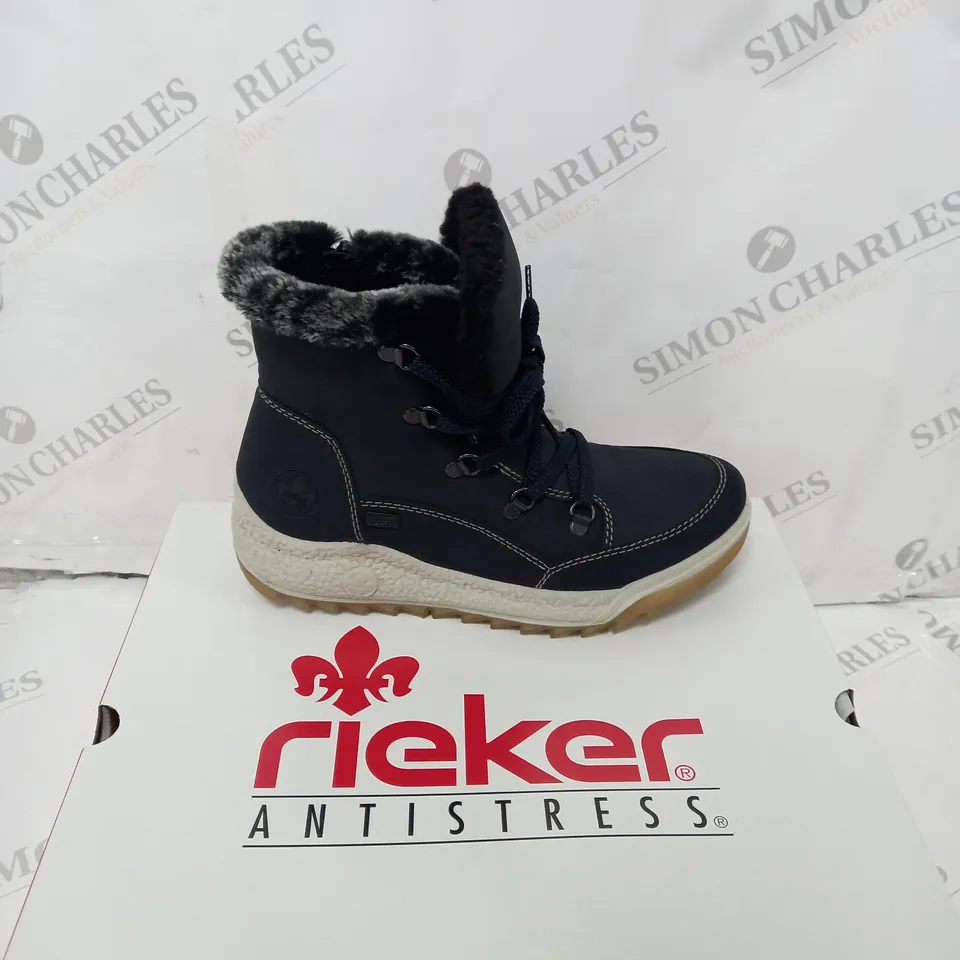 BOXED PAIR OF RIEKER BLUE BOOTS SIZE 5