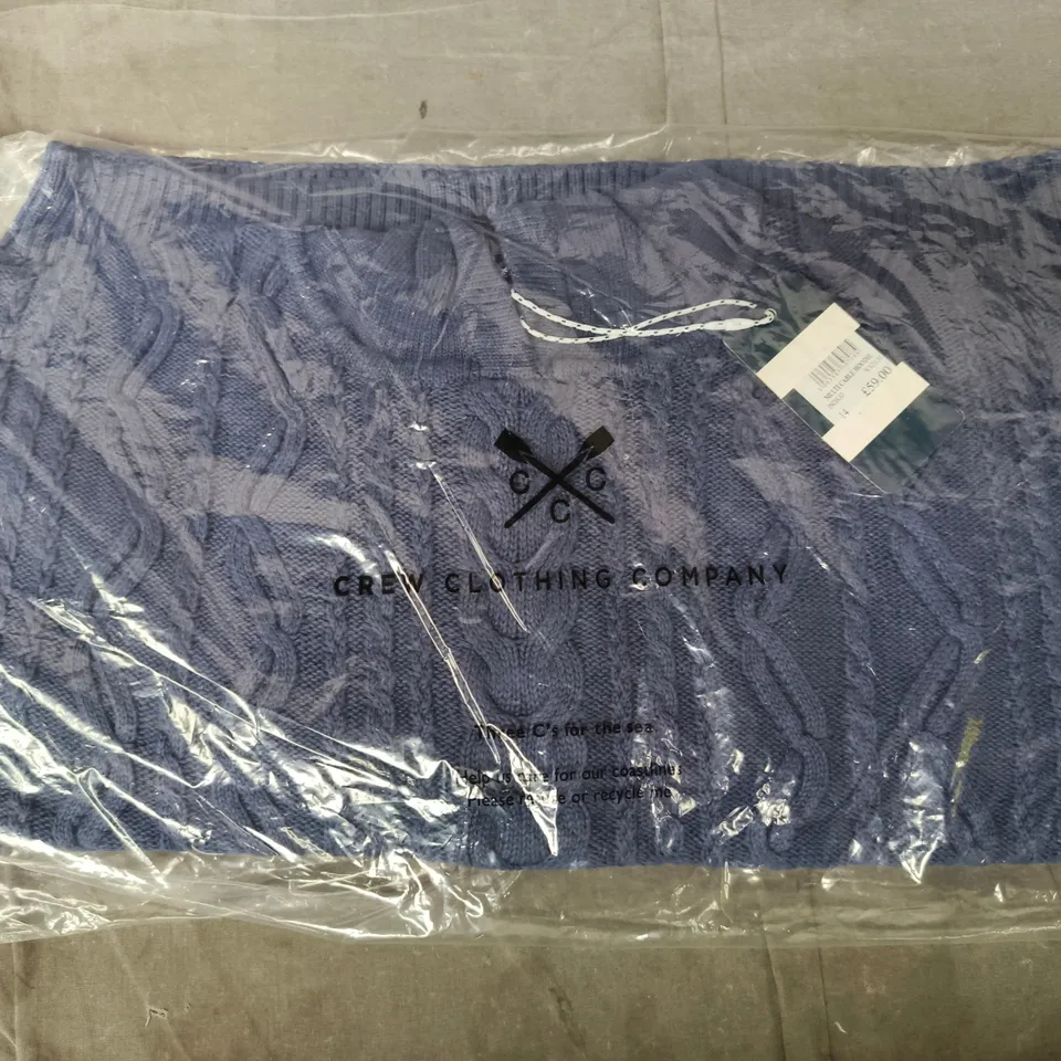 BAGGED CREW CLOTHING COMPANY MULTI CABLE HOODIE IN INDIGO SIZE 14