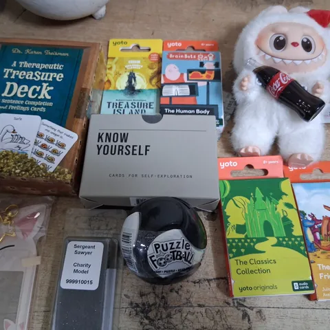 TOTE OF ASSORTED TOYS AND ACCESSORIES TO INCLUDE;