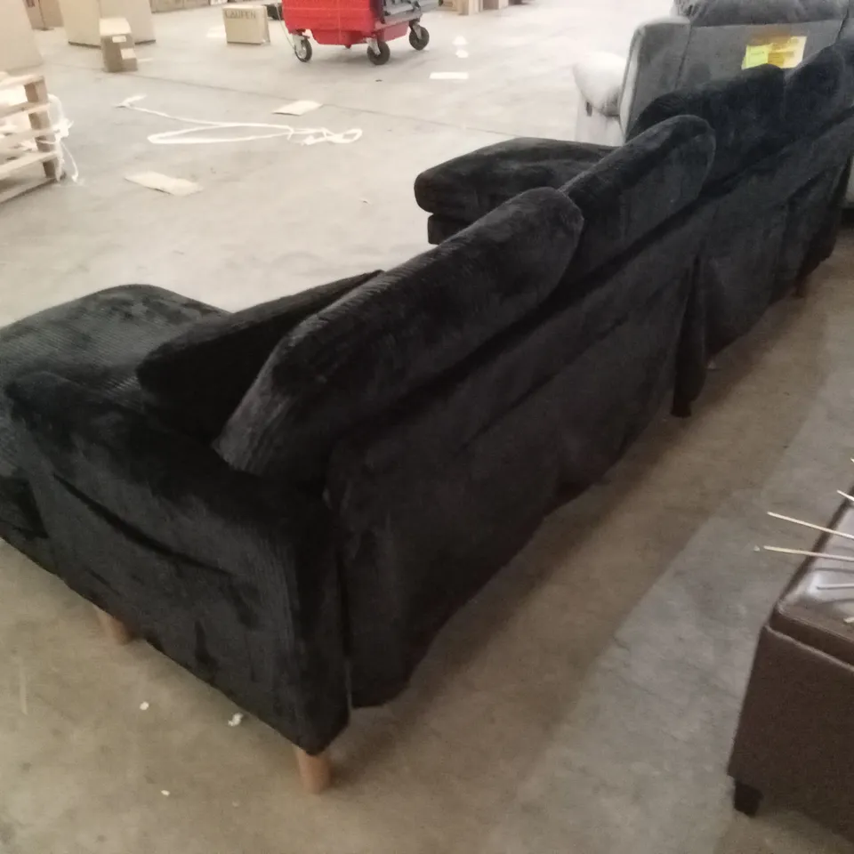 MODERN 269cm WIDE CORDUROY U-SHAPED SOFA - BLACK