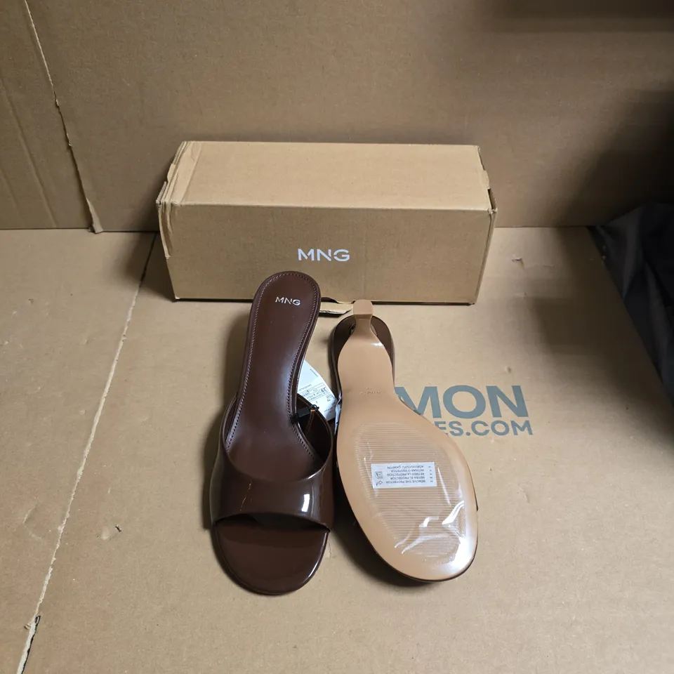 MNG BROWN LEATHER SANDALS – WOMEN'S OPEN-TOE SLIP-ON (BOXED) - EUR SIZE 39