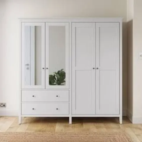 BOXED LYNTON MIRRORED 4 DOOR WARDROBE - WHITE (3 BOXES)