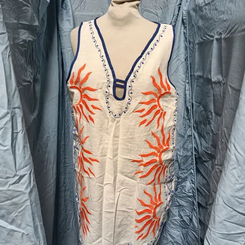 RIVER ISLAND STUDIOS CREAM EMBROIDERED SLEEVELESS TUNIC DRESS β UK M (RELAXED), MADE IN INDIA