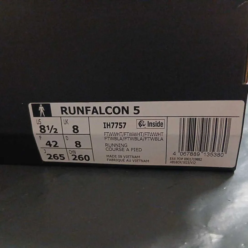 ADIDAS RUN FALCON 5 RUNNING SHOES – MEN’S WHITE, UK 8 (US 8.5, EU 42)