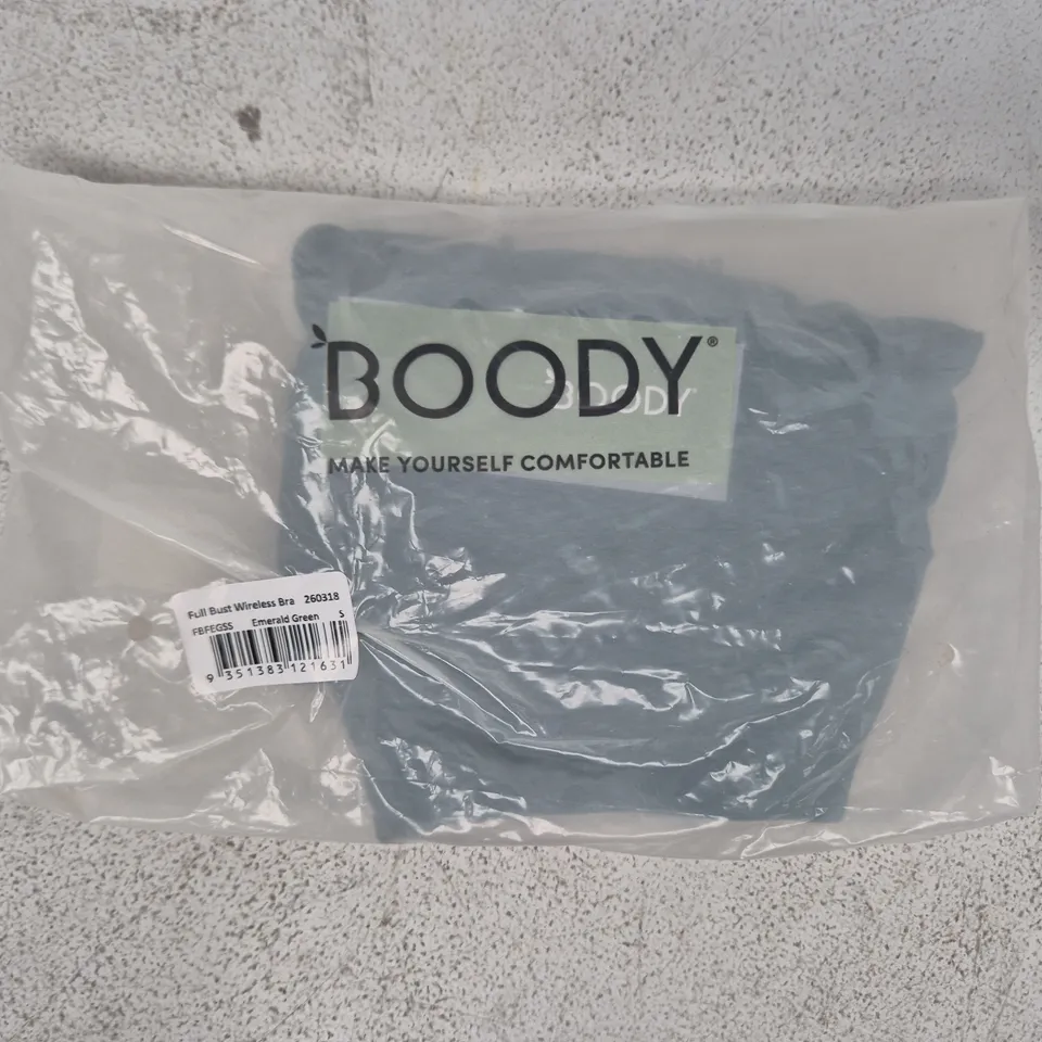 BAGGED BOODY FULL BUST WIRELESS BRA IN EMERALD GREEN SIZE SMALL