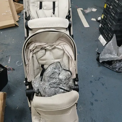 BEIGE BABY TWIN PUSHCHAIR/PRAM WITH CARRYCOT 