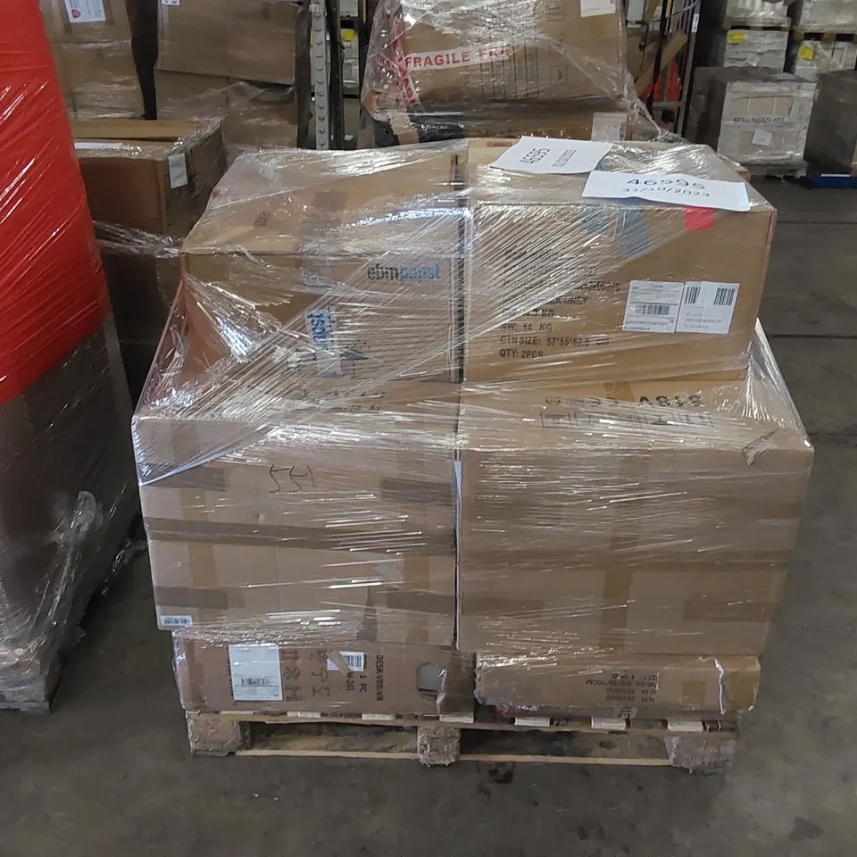 PALLET CONTAINING ASSORTED HOUSEHOLD PRODUCTS INCLUDING BAR STOOL, DRESSING TABLE, OFFICE CHAIR AND OTHER BOXED FURNITURE ETC