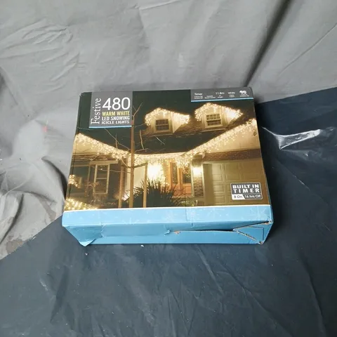 FESTIVE 480 WARM WHITE LED ICICLE LIGHTS – BOXED