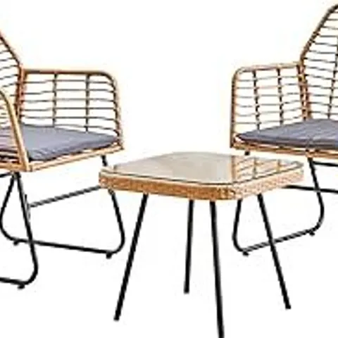 BOXED NEO 3 PIECE BAMBOO STYLE GARDEN TABLE & CHAIRS BISTRO SET (1 BOX)