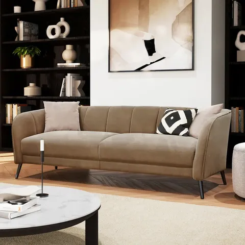 BOXED LOREN 3 SEATER SOFA, BEIGE CLASSIC VELVET (1 BOX)