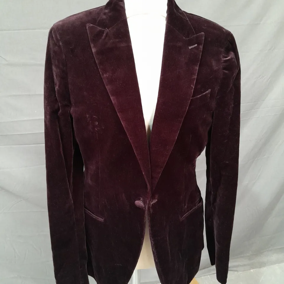 REISS VELVET FINISH BLAZER JACKET IN BURGUNDY SIZE 36"