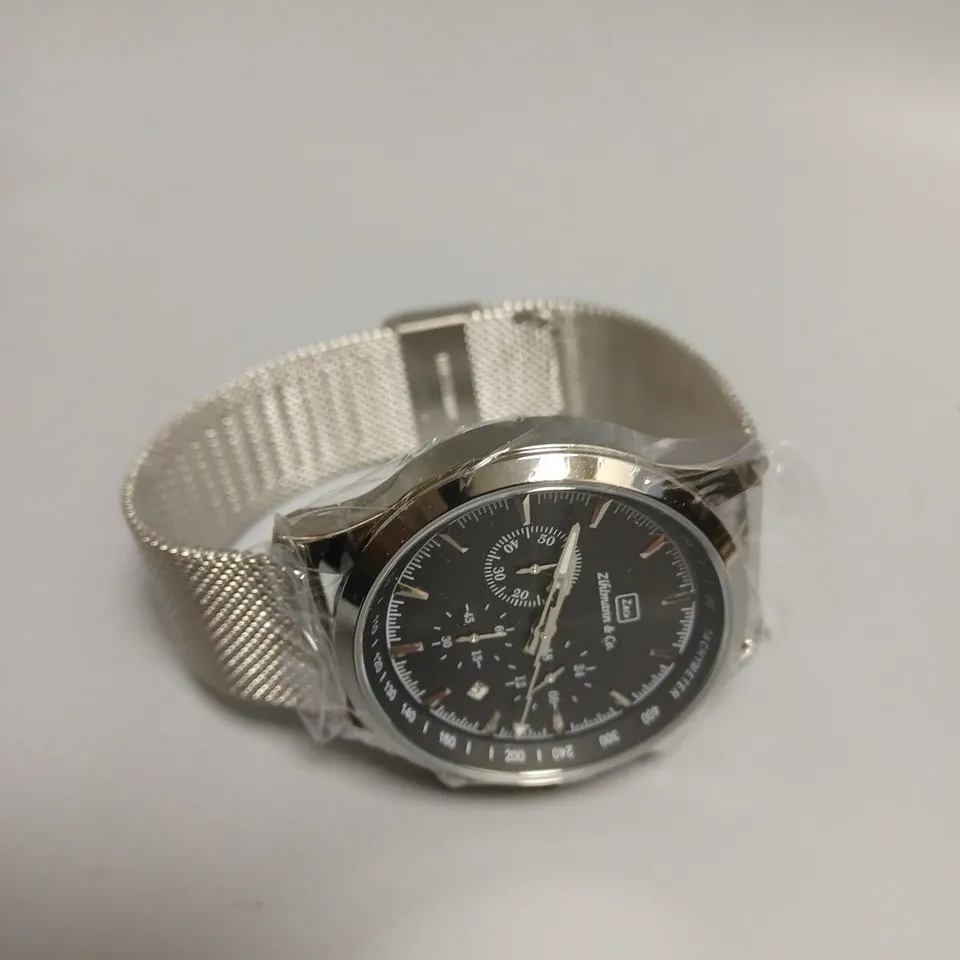 ZIHLMANN & CO STAINLESS STEEL BLACK DIAL CHRONOGRAPH WATCH