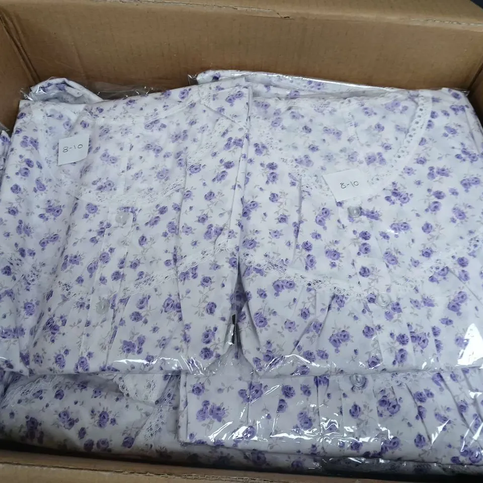 APPROXIMATELY 70 SHORT SLEEVE FLORAL NIGHTIES IN LILAC - 8-10