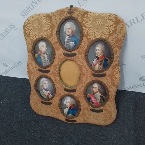 HISTORICAL MILITARY PORTRAITS SET IN A BOARD WRAPPED WITH FABRIC
