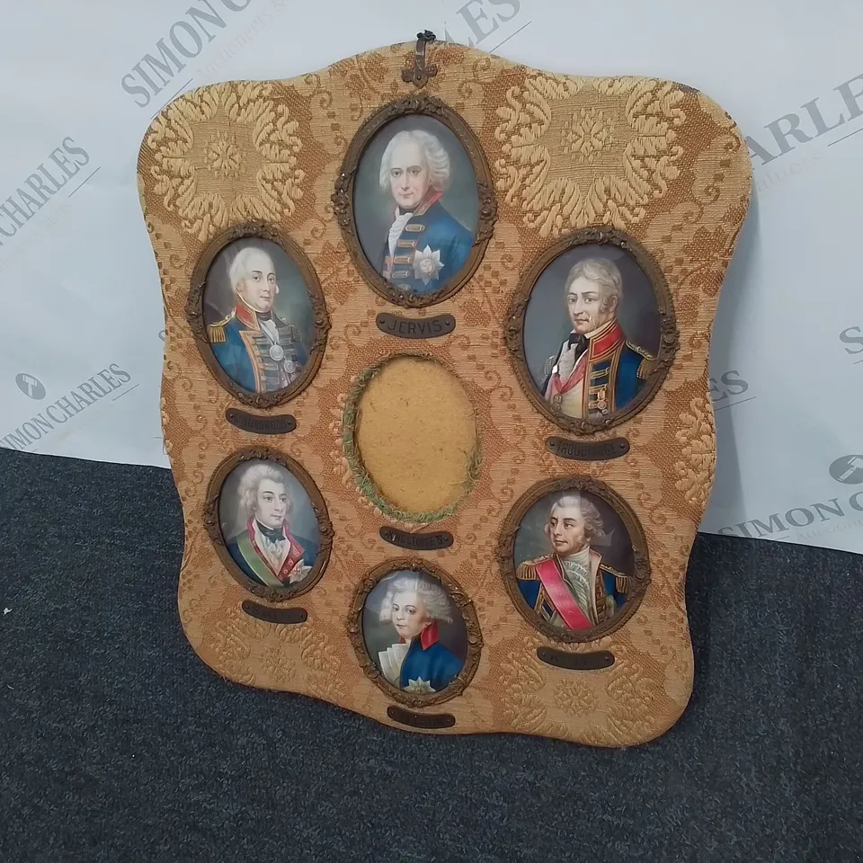 HISTORICAL MILITARY PORTRAITS SET IN A BOARD WRAPPED WITH FABRIC