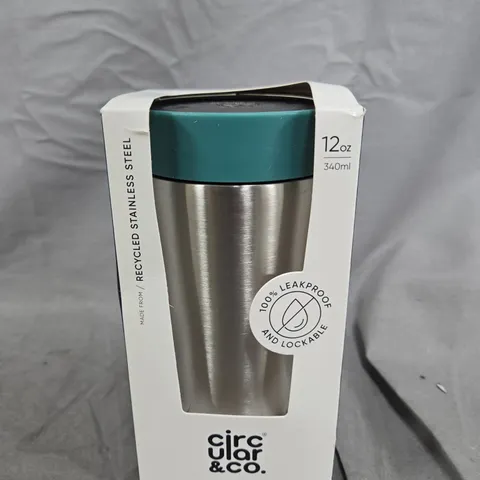 REUSABLE STAINLESS STEEL CUP – 12OZ (340ML) WITH TEAL LID (BOXED)