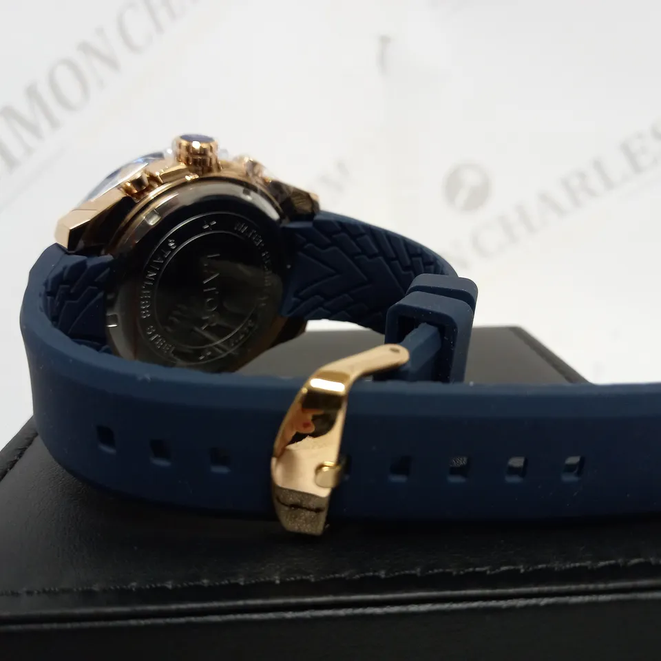 LATOR CALIBRE BLUE CHRONOGRAPH DIAL RUBBER STRAP WRISTWATCH RRP £500