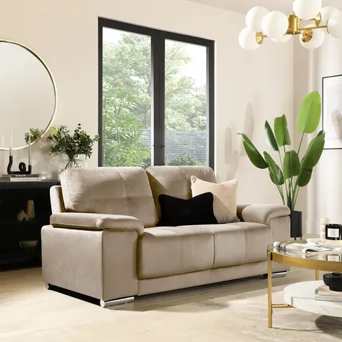BOXED KANSAS 2 SEATER SOFA, CHAMPAGNE CLASSIC VELVET (1 BOX)