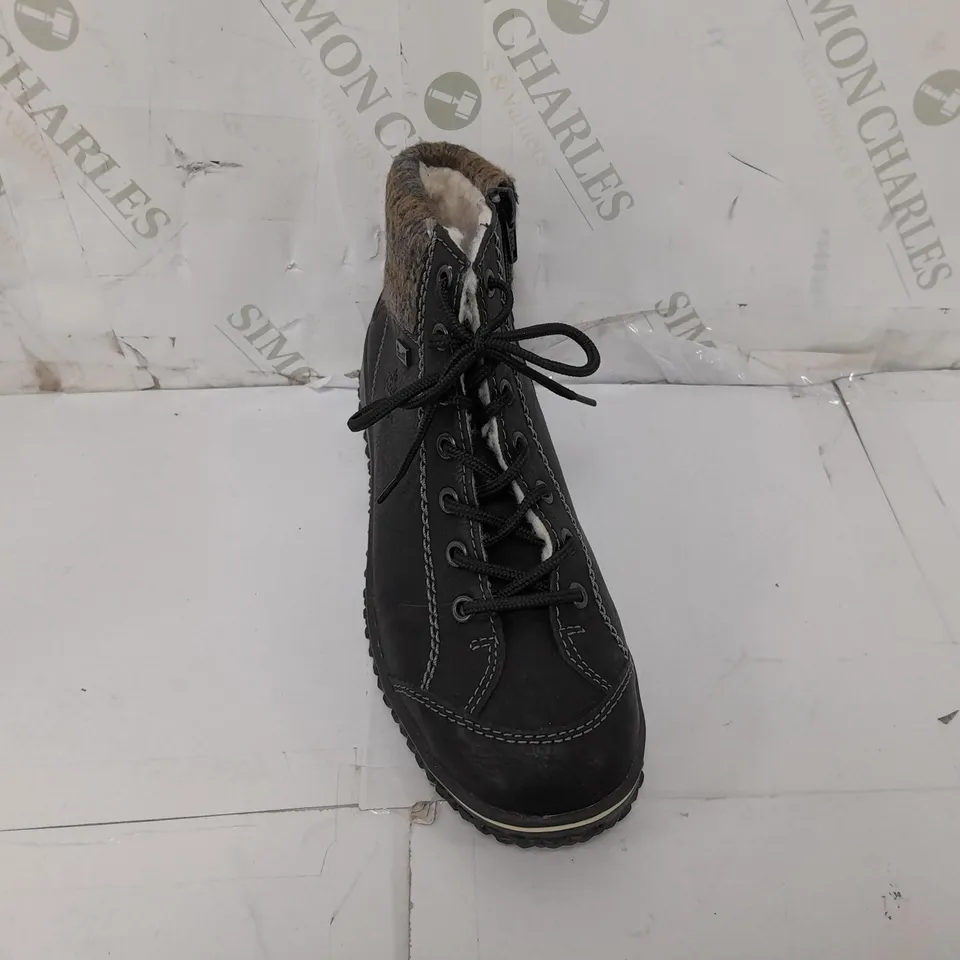PAIR OF RIEKER LACE UP BOOTS IN BLACK SIZE 6