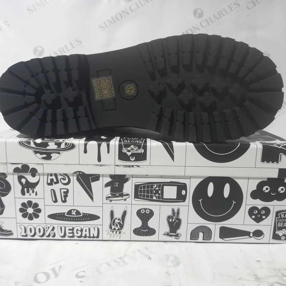 BRAND NEW BOXED PAIR OF KOI THE STATEMENT ANIMAL FREE VEGAN LEATHER MEN'S MILITARY BOOTS IN BLACK UK SIZE 12
