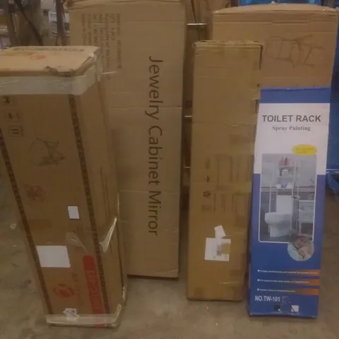 PALLET OF ASSORTED ITEMS INCLUDING TOILET RACK, CAMPING CHAIR, NARROW CONSOLE TABLE, FOLDING CHAIR, JEWELLERY CABINET 