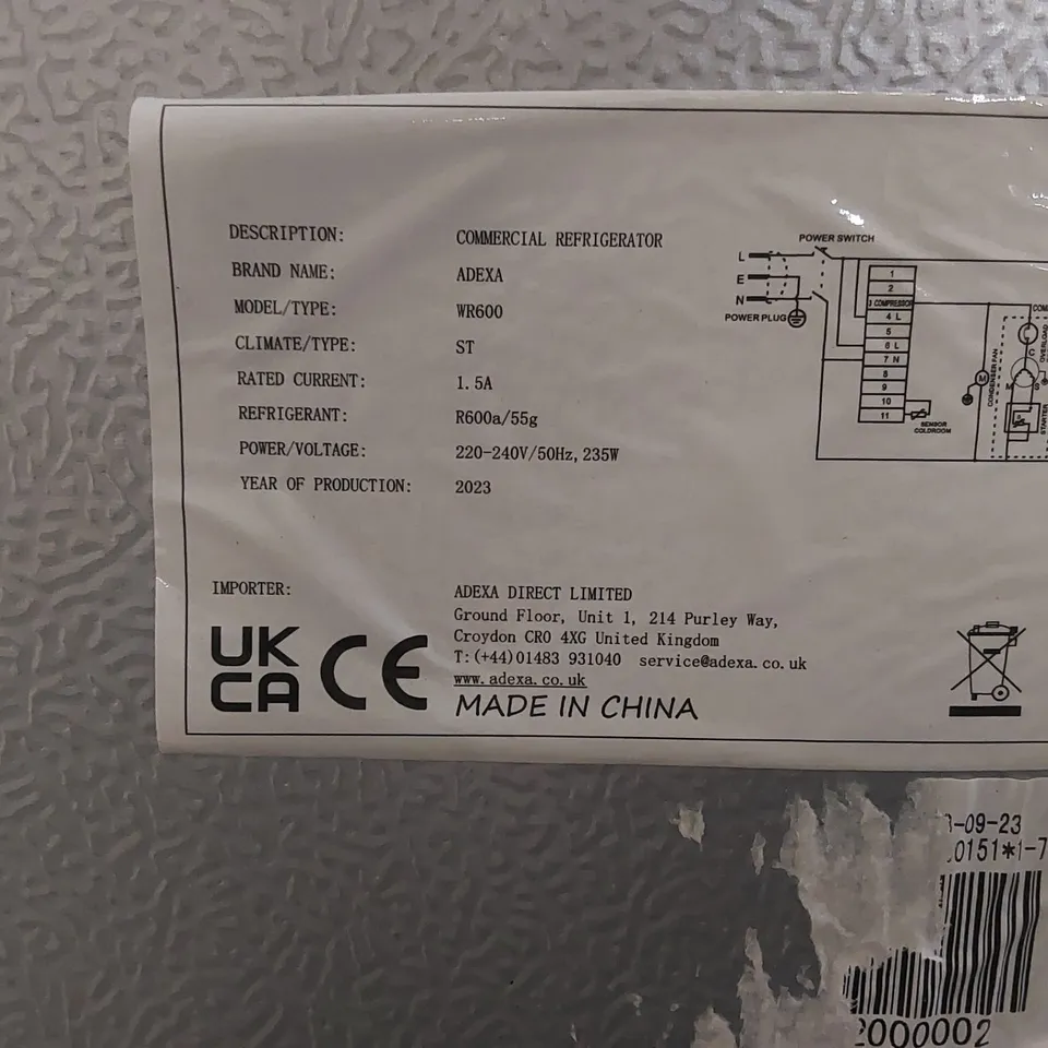 ADEXA WR600 COMMERCIAL REFRIGERATOR 
