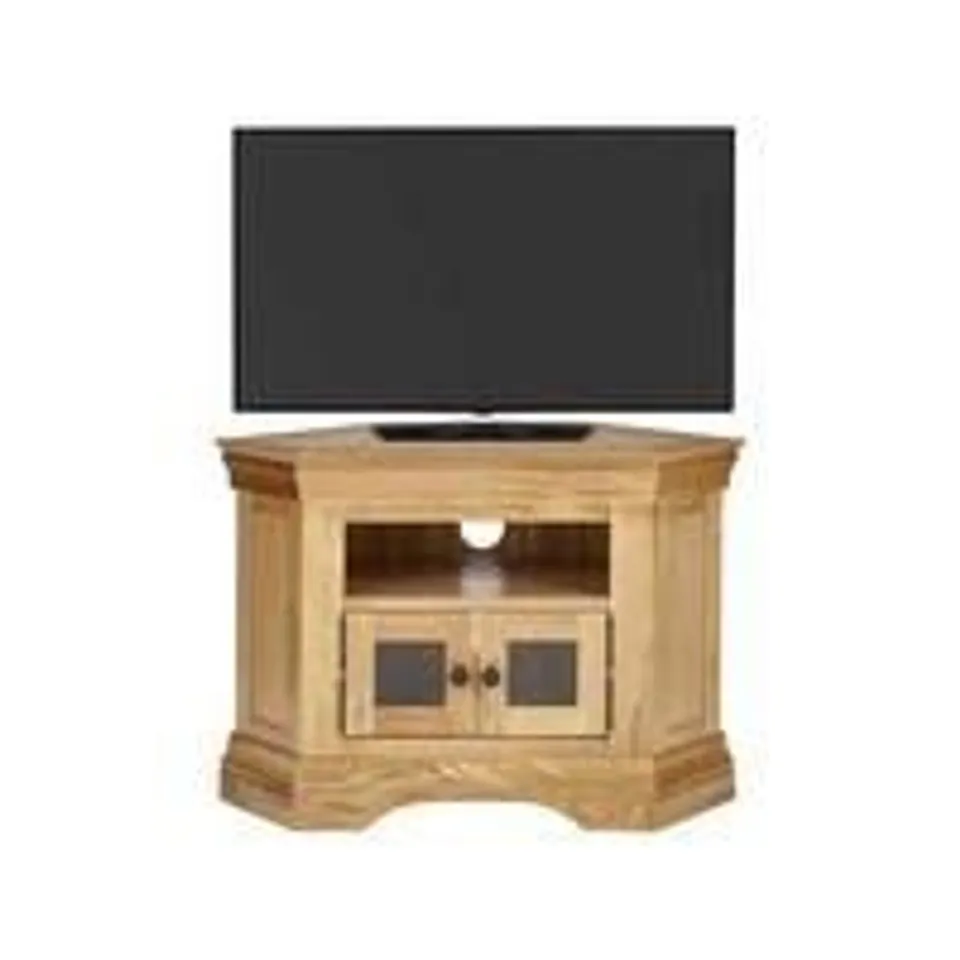 BOXED GRADE 1 CONSTANCE OAK READY ASSEMBLED CORNER MEDIA UNIT (1 BOX) RRP £389.99
