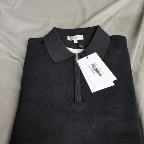 ARNE BLACK ZIP-FRONT KNIT LONG SLEEVE POLO SHIRT – MEN'S M