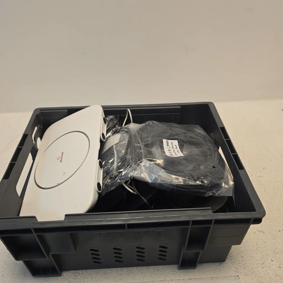 APPROXIMATELY 10 ASSORTED ITEMS INCLUDING A 15M CAT5E ETHERNET CABLE, A PLUSNET HUB AND A TECHNICOLOR DGA0122NLK