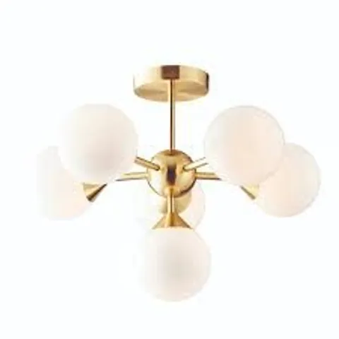 BOXED ENDON LIGHTING OSCAR BRASS/OPAL IP20 6X18W G9 CLEAR 370MM SEMI-FLUSH LIGHT