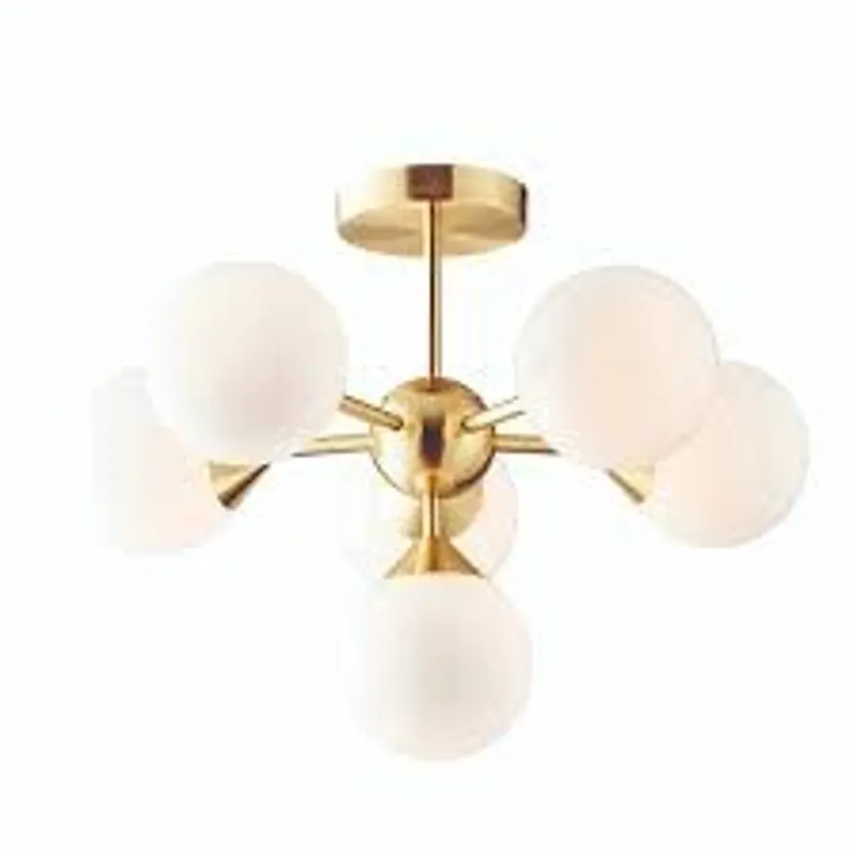 BOXED ENDON LIGHTING OSCAR BRASS/OPAL IP20 6X18W G9 CLEAR 370MM SEMI-FLUSH LIGHT