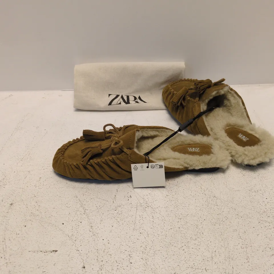ZARA WOMEN'S SUEDE MOCCASIN SLIPPERS WITH SHEARLING – EU 37 (UK 4) BROWN