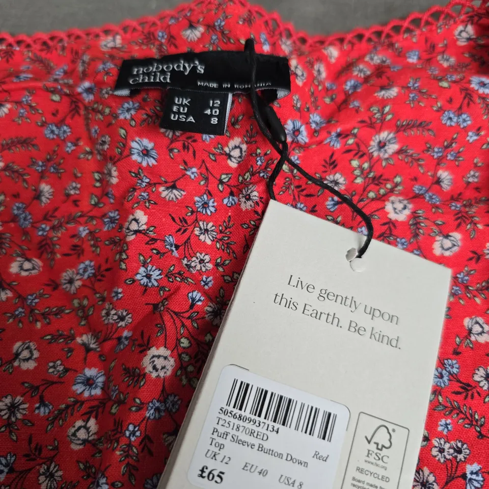 Nobody's Child Red Floral Puff-Sleeve Top – UK 12 (EU 40, US 8)