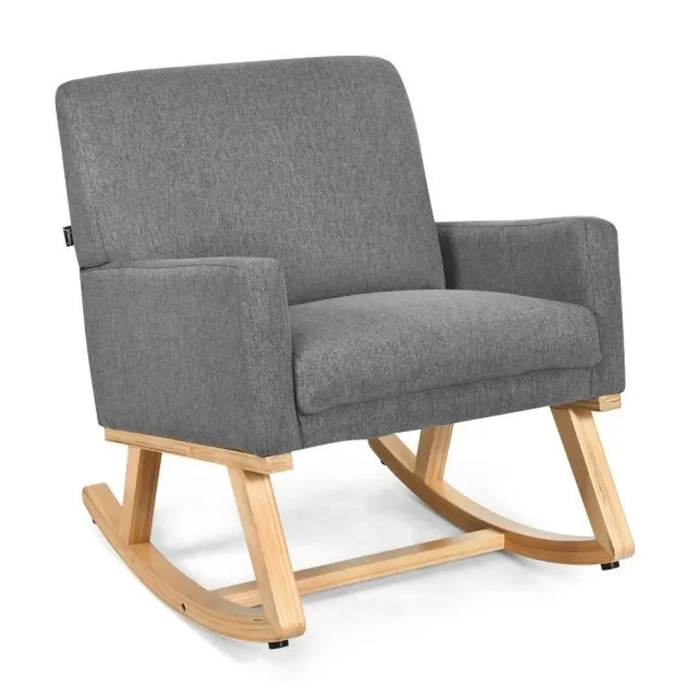 BOXED COSTWAY MODERN BENTWOOD ROCKING CHAIR FABRIC UPHOLSTERED RELAX ROCKER LOUNGE CHAIR - BEIGE