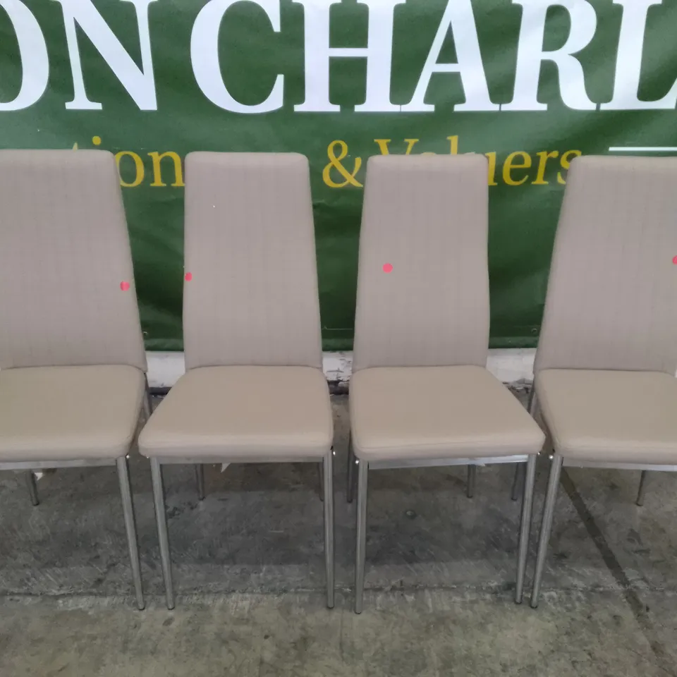 SET OF 4 NEW LEON TAUPE LEATHER DINING CHAIRS (CHROME LEG)