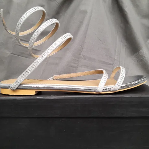 BOXED EGO MARIBELLE FLAT CHROME SANDALS - UK 7