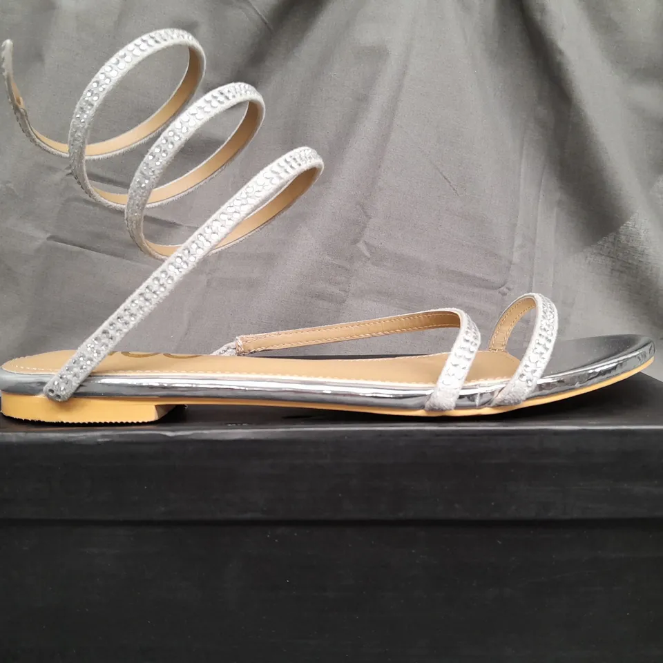 BOXED EGO MARIBELLE FLAT CHROME SANDALS - UK 7 