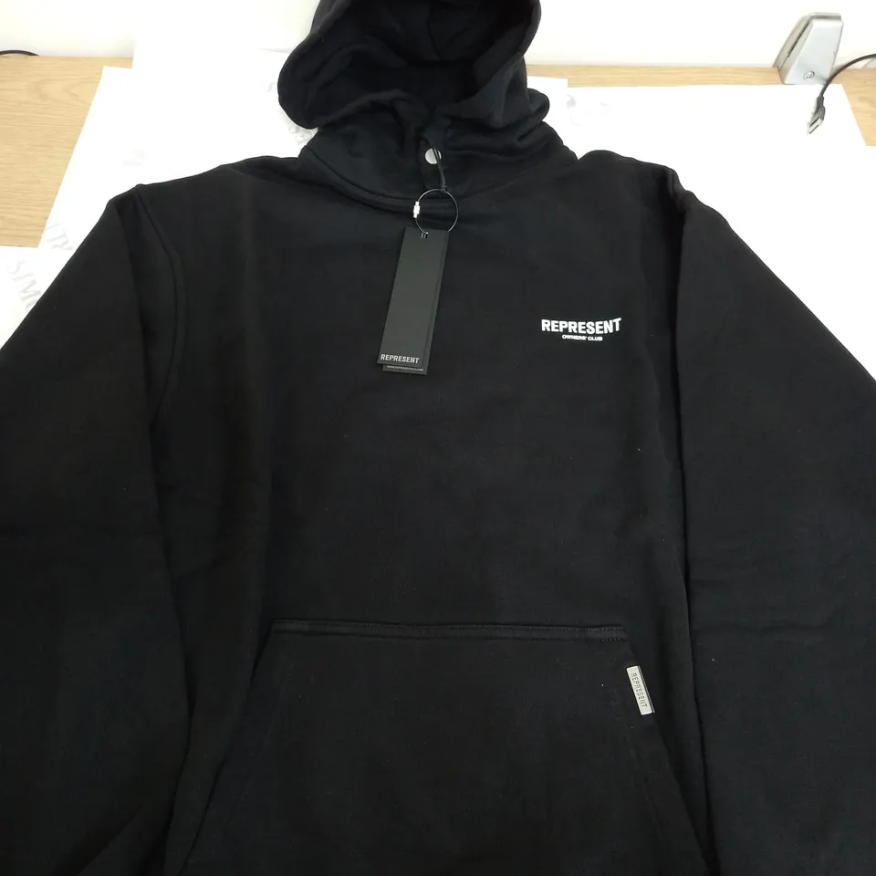 REPRESENT BLACK PLAIN LOGO HOODIE - XS
